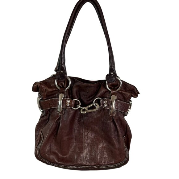 B. Makowsky Genuine Leather Boho Tote Bag Brown | Silver Hardware | Preowned - Picture 1 of 16